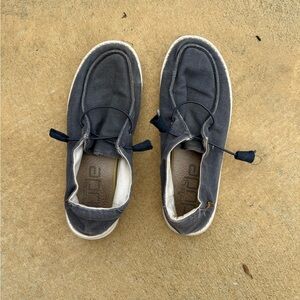 Hey Dude Wendy Slate Navy Canvas Slip-On Mules with Elastic Toggle
